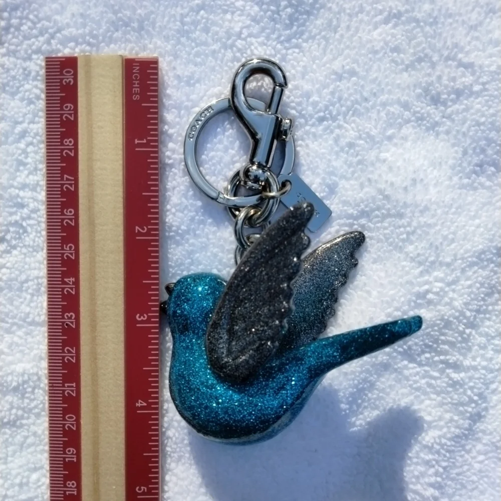 Very Rare Coach Teal Bird Glitter Resin Bag Charm Style #21395 - Picture 8 of 10